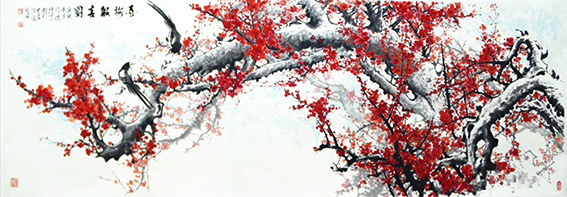 侯跃清作品7《喜梅报春图》270x97cm 2015年